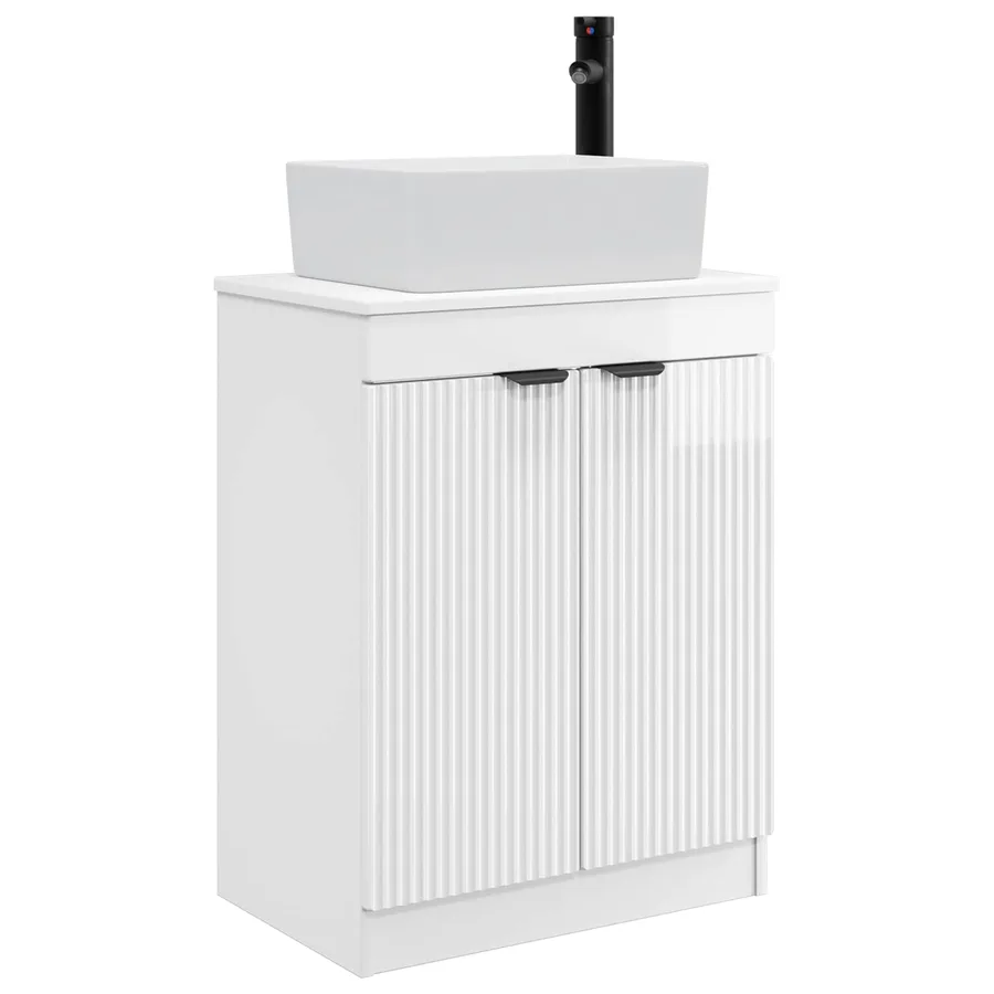 Meuble de salle de bain avec évier Blanc brillant - 2