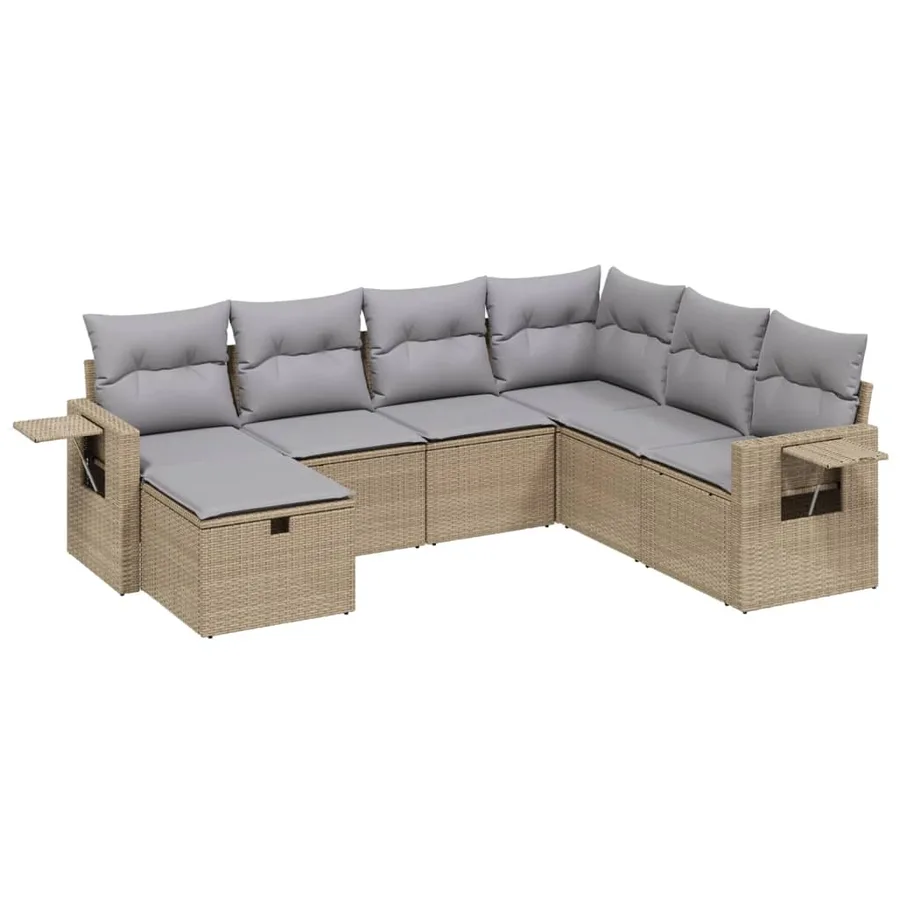 Salon de jardin avec coussins 7pcs mélange beige résine tressée - 2