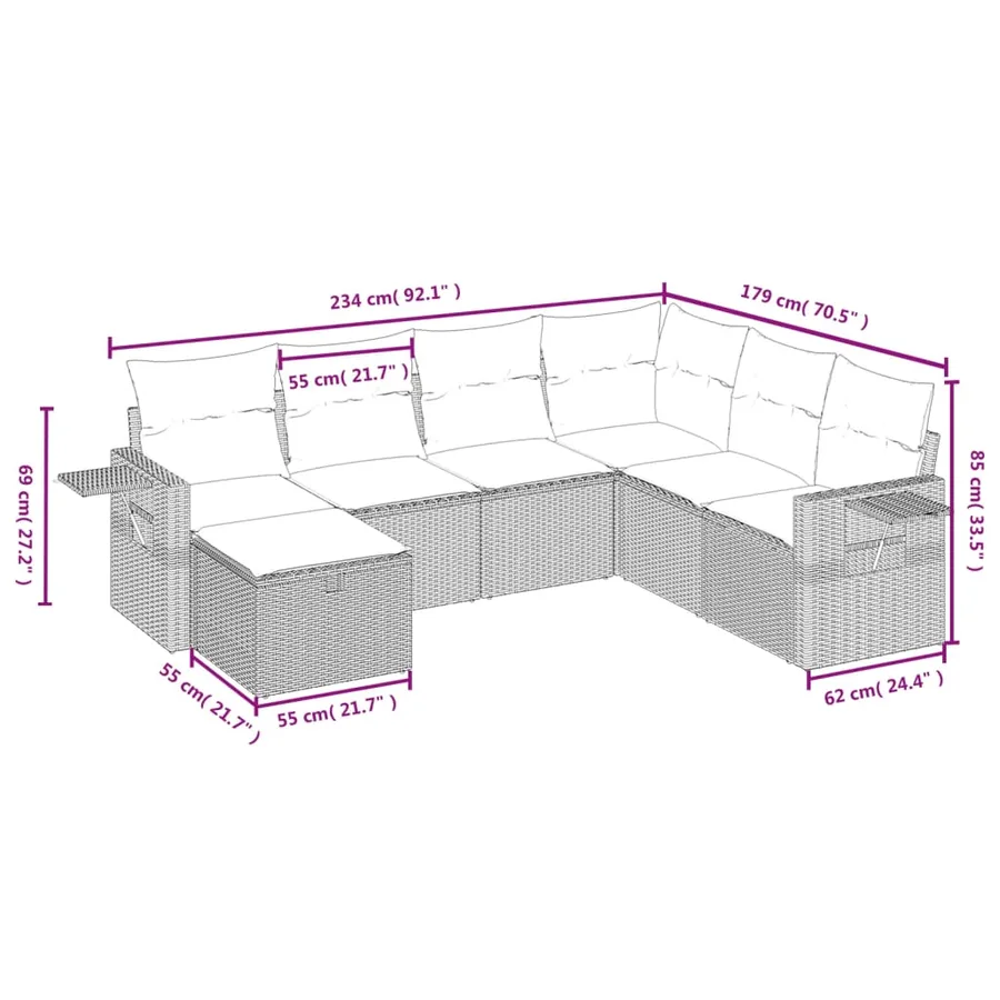 Salon de jardin avec coussins 7pcs mélange beige résine tressée - 4