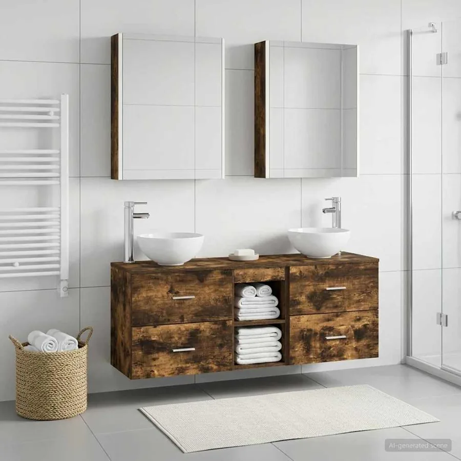 Ensemble d'armoire de salle de bain 5 pcs Chêne fumé