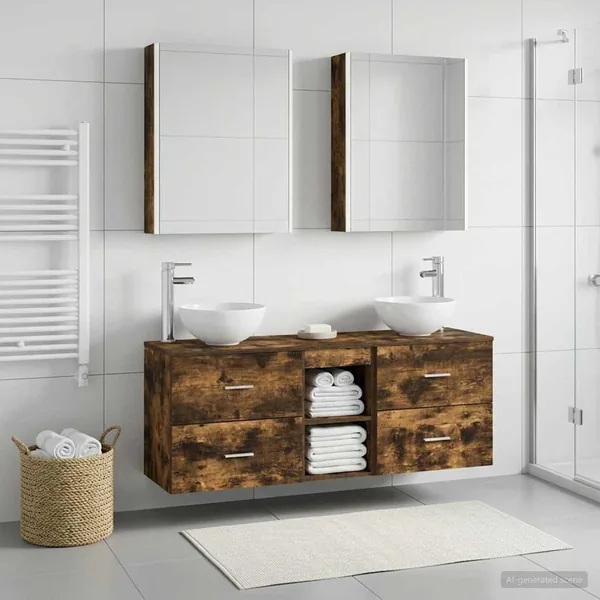Ensemble d'armoire de salle de bain 5 pcs Chêne fumé