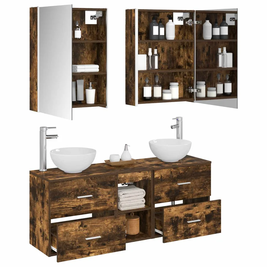 Ensemble d'armoire de salle de bain 5 pcs Chêne fumé - 3