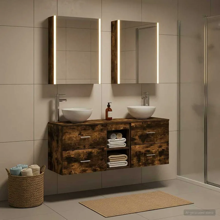 Ensemble d'armoire de salle de bain 5 pcs Chêne fumé - 4