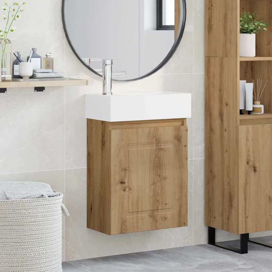 Meuble de salle de bain avec robinet Chêne artisanal