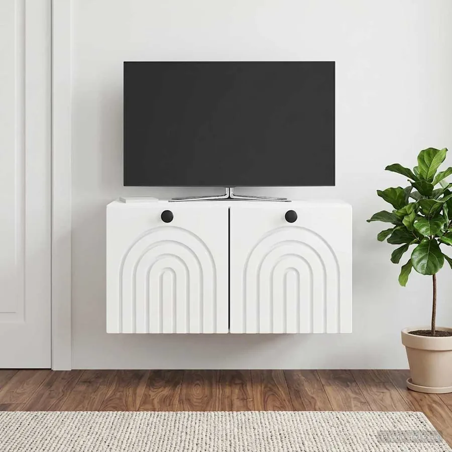 Meuble TV mural Montage mural Blanc brillant 59,5 x 31 x 30 cm - 4