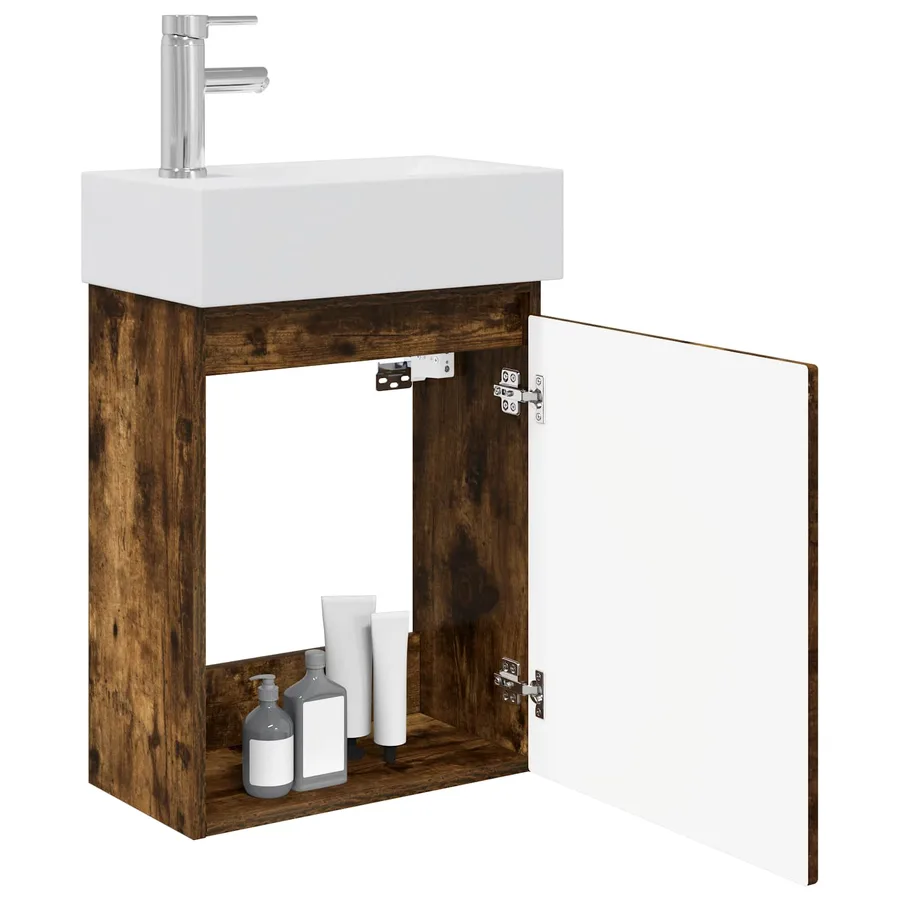Meuble de salle de bain avec robinet Chêne fumé - 3