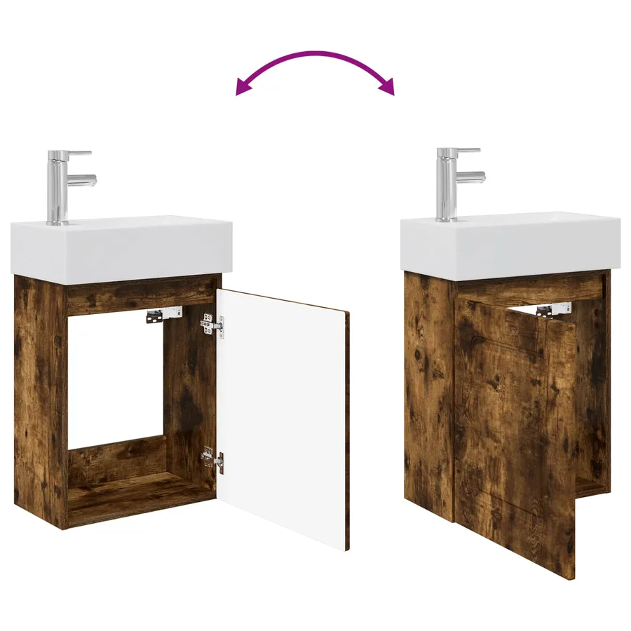 Meuble de salle de bain avec robinet Chêne fumé - 9