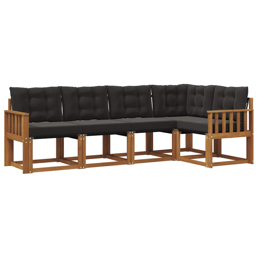 Ensemble de canapés d'extérieur 5 pcs Naturel et Noir - 2