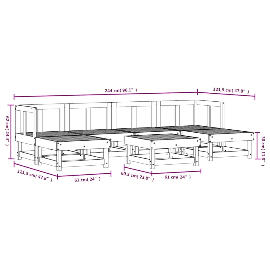 Salon de jardin 7 pcs Bois de pin massif - 7