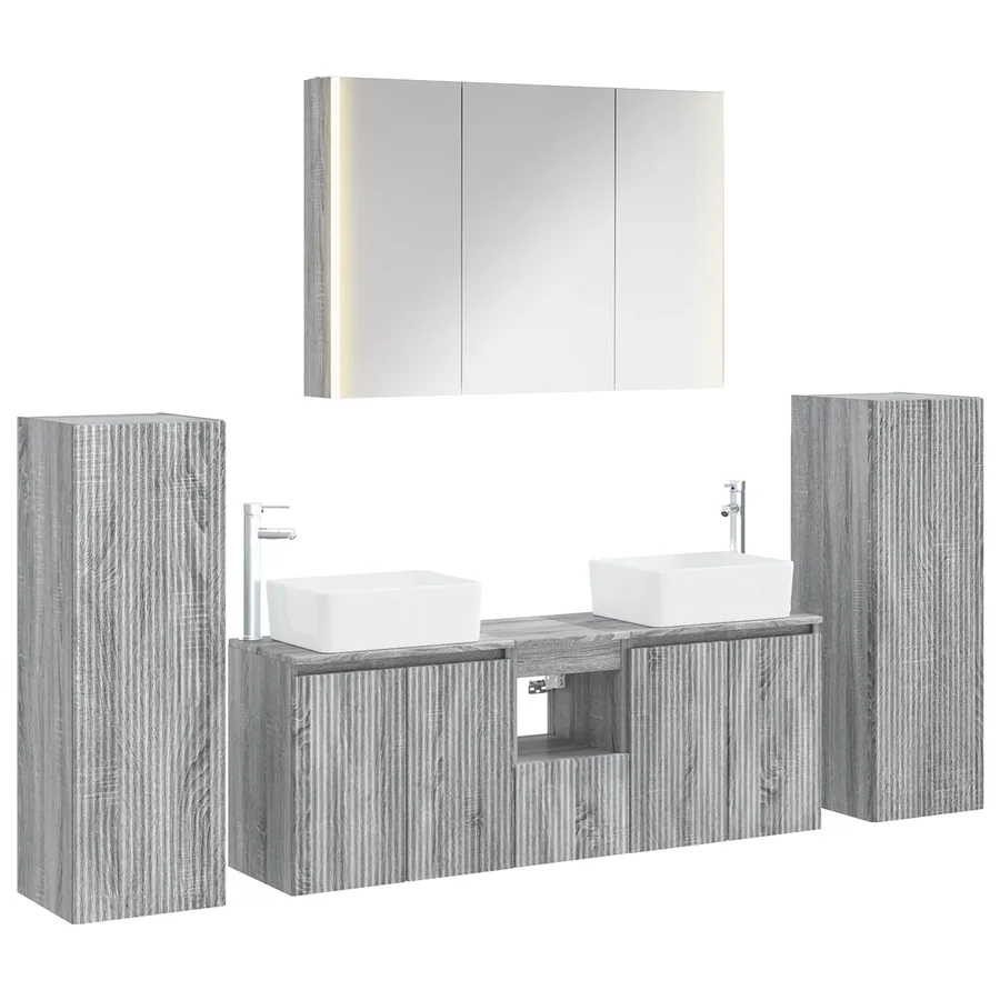 Ensemble de mobilier de salle de bain 6 pcs Sonoma gris - 2