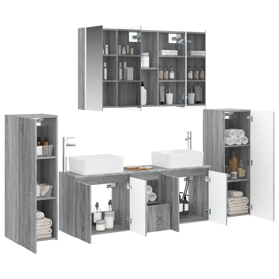 Ensemble de mobilier de salle de bain 6 pcs Sonoma gris - 3
