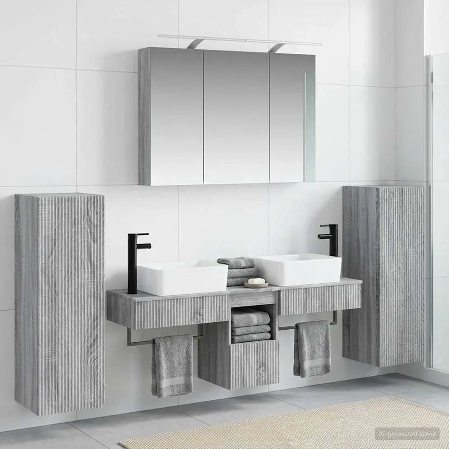 Ensemble de mobilier de salle de bain 6 pcs Sonoma gris