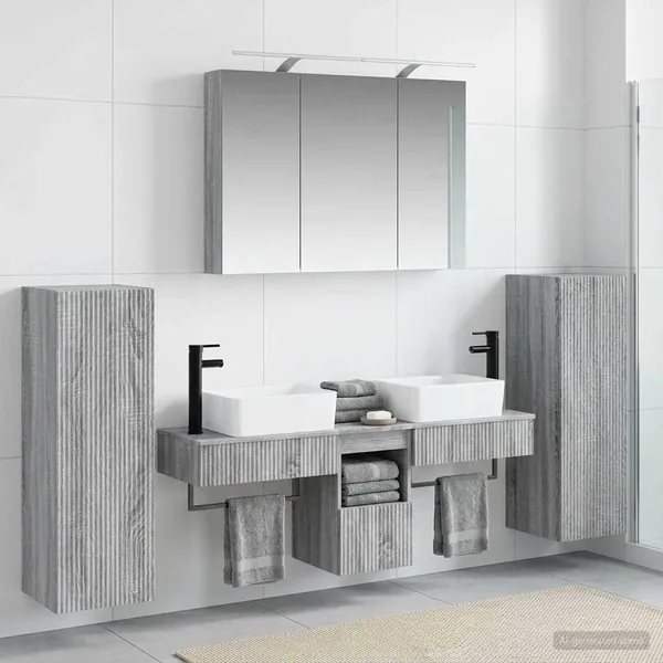 Ensemble de mobilier de salle de bain 6 pcs Sonoma gris