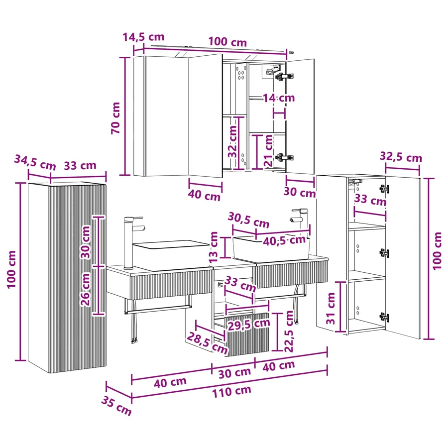 Ensemble de mobilier de salle de bain 6 pcs Sonoma gris - 16