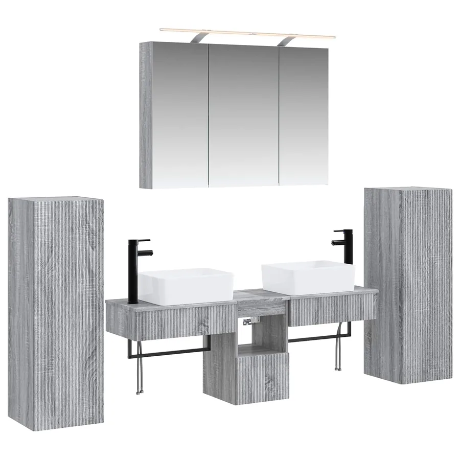 Ensemble de mobilier de salle de bain 6 pcs Sonoma gris - 2