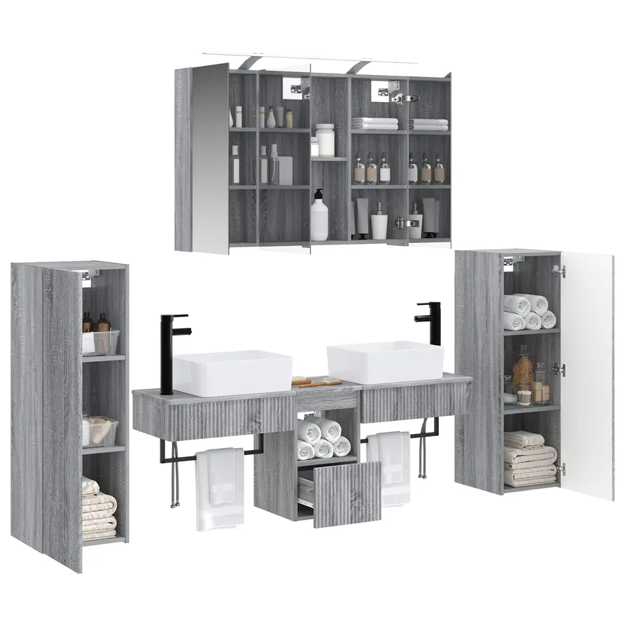 Ensemble de mobilier de salle de bain 6 pcs Sonoma gris - 3