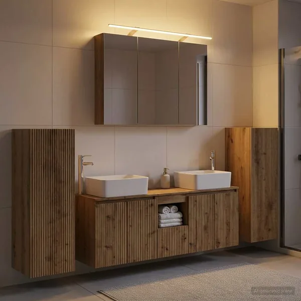 Ensemble de mobilier de salle de bain 6 pc Chêne artisanal