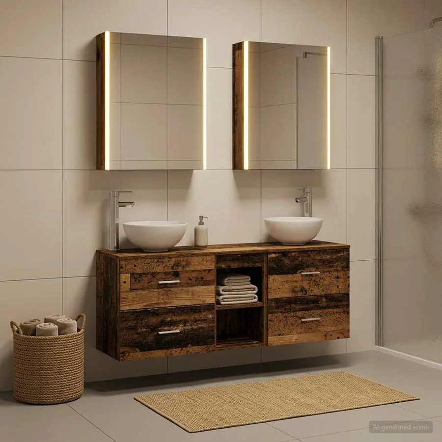 Ensemble d'armoire de salle de bain 5 pcs Bois ancien
