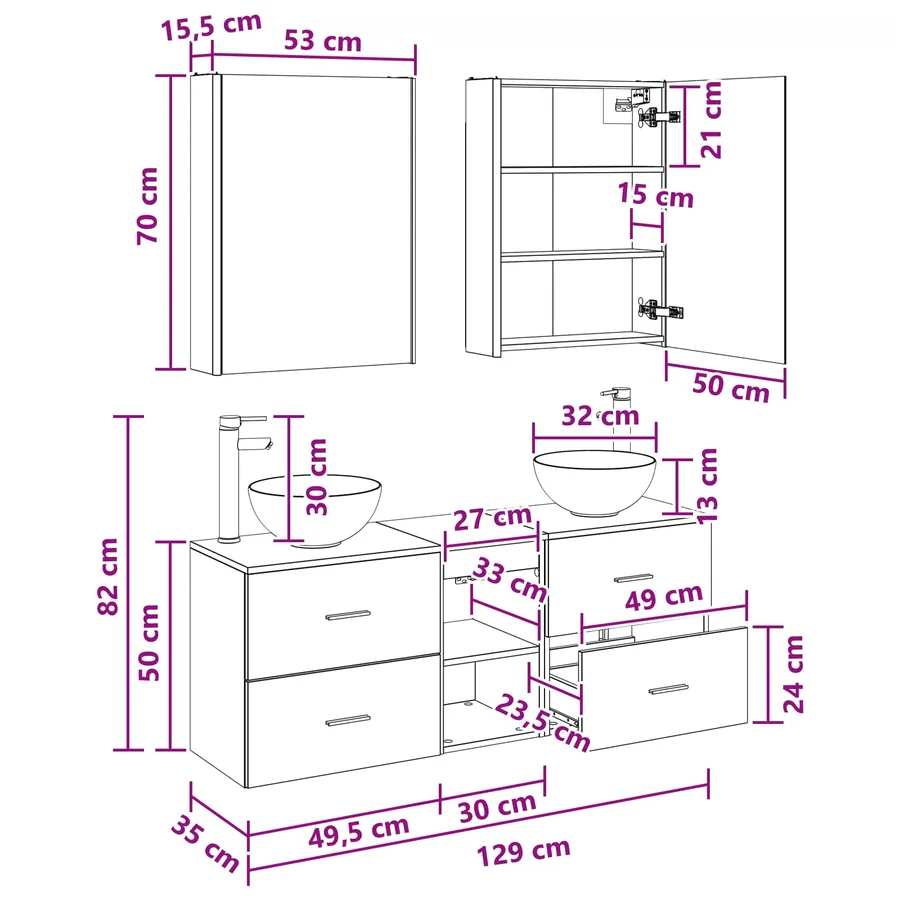 Ensemble d'armoire de salle de bain 5 pcs Bois ancien - 14