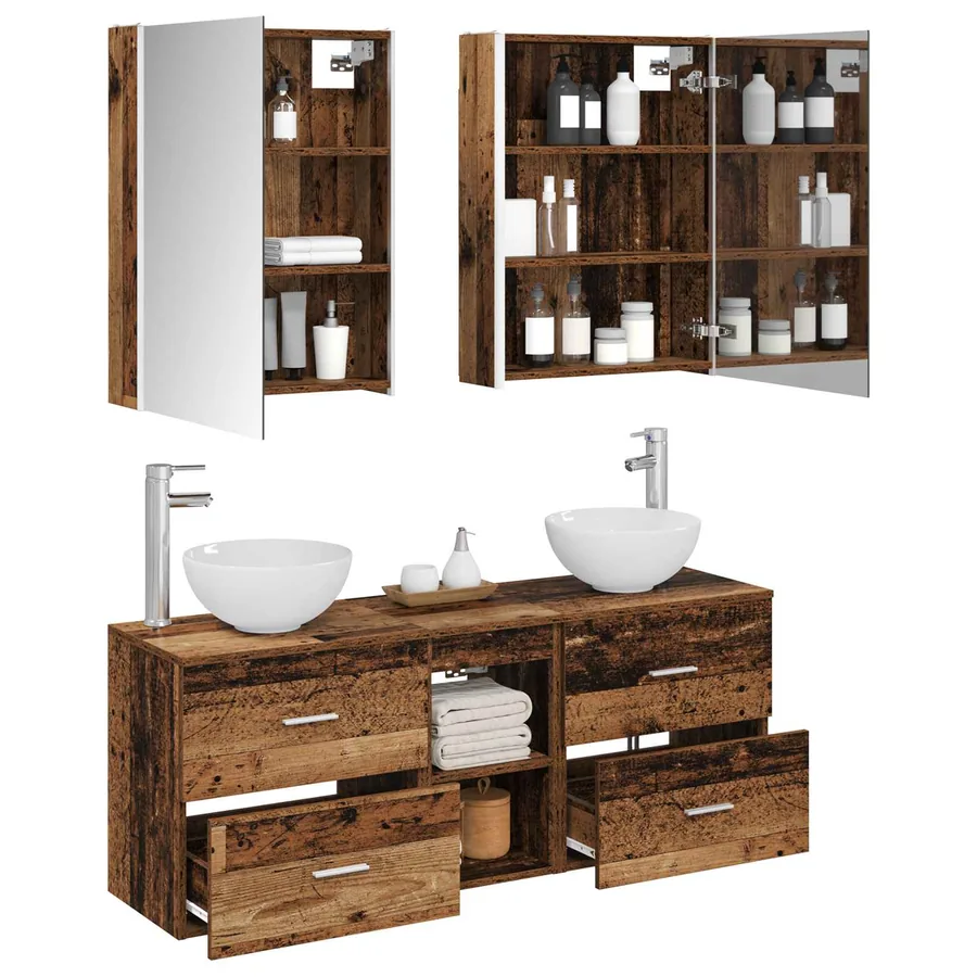 Ensemble d'armoire de salle de bain 5 pcs Bois ancien - 3
