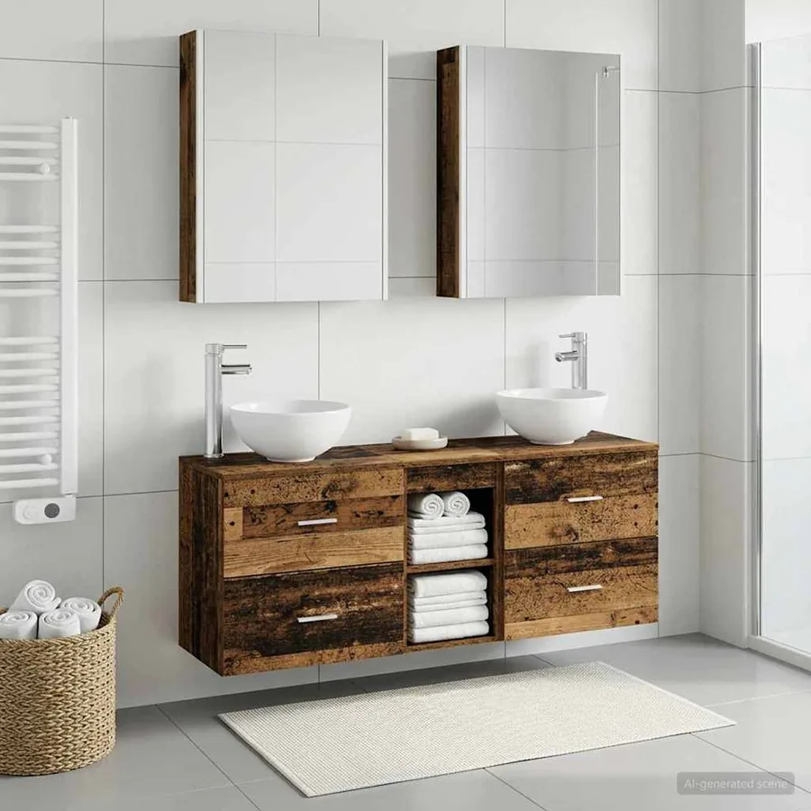 Ensemble d'armoire de salle de bain 5 pcs Bois ancien - 4