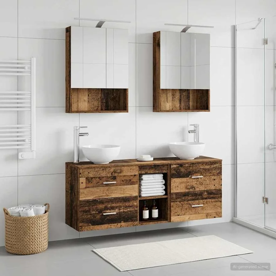 Ensemble d'armoire de salle de bain 5 pcs Bois ancien