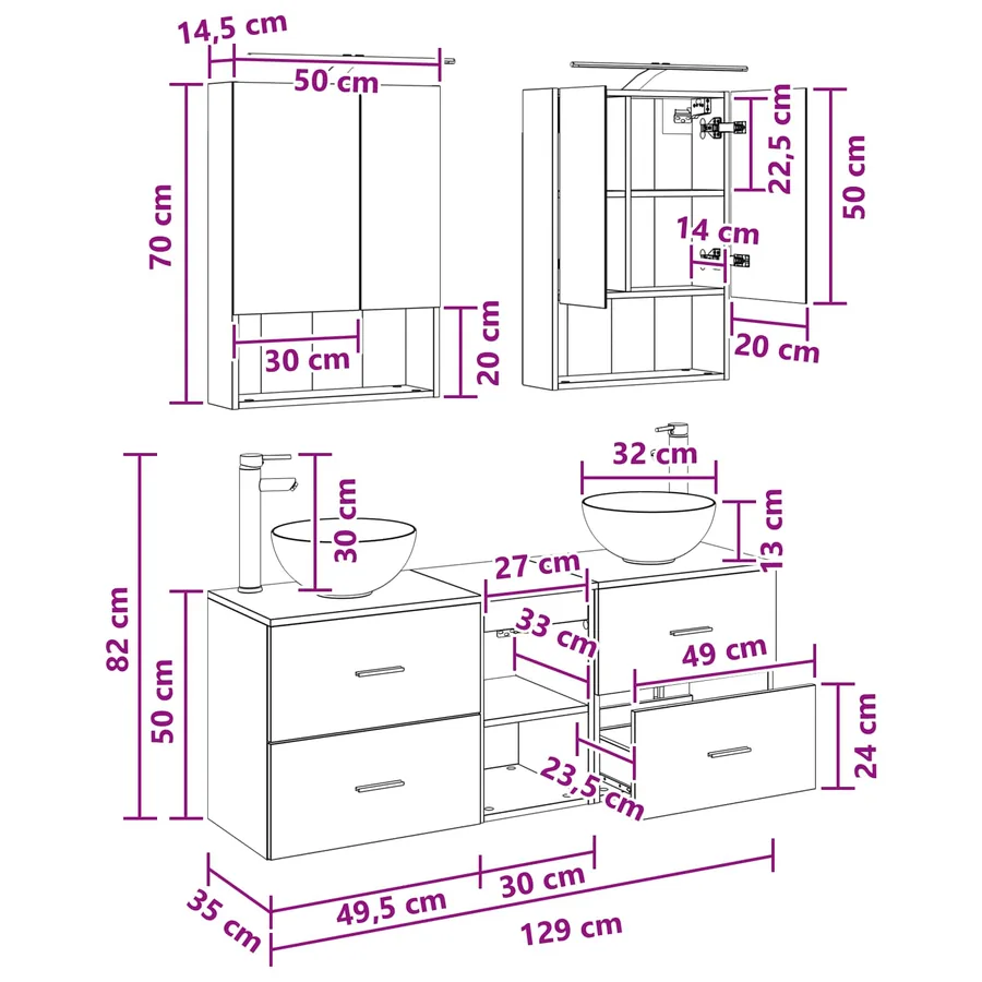 Ensemble d'armoire de salle de bain 5 pcs Bois ancien - 14