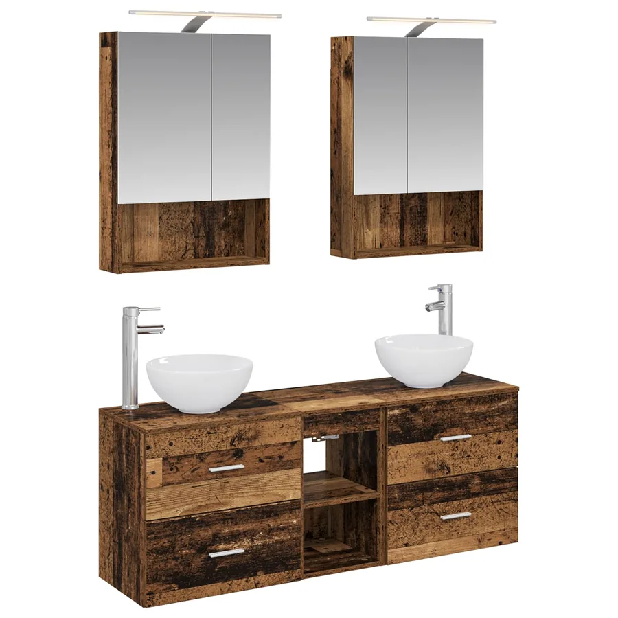 Ensemble d'armoire de salle de bain 5 pcs Bois ancien - 2