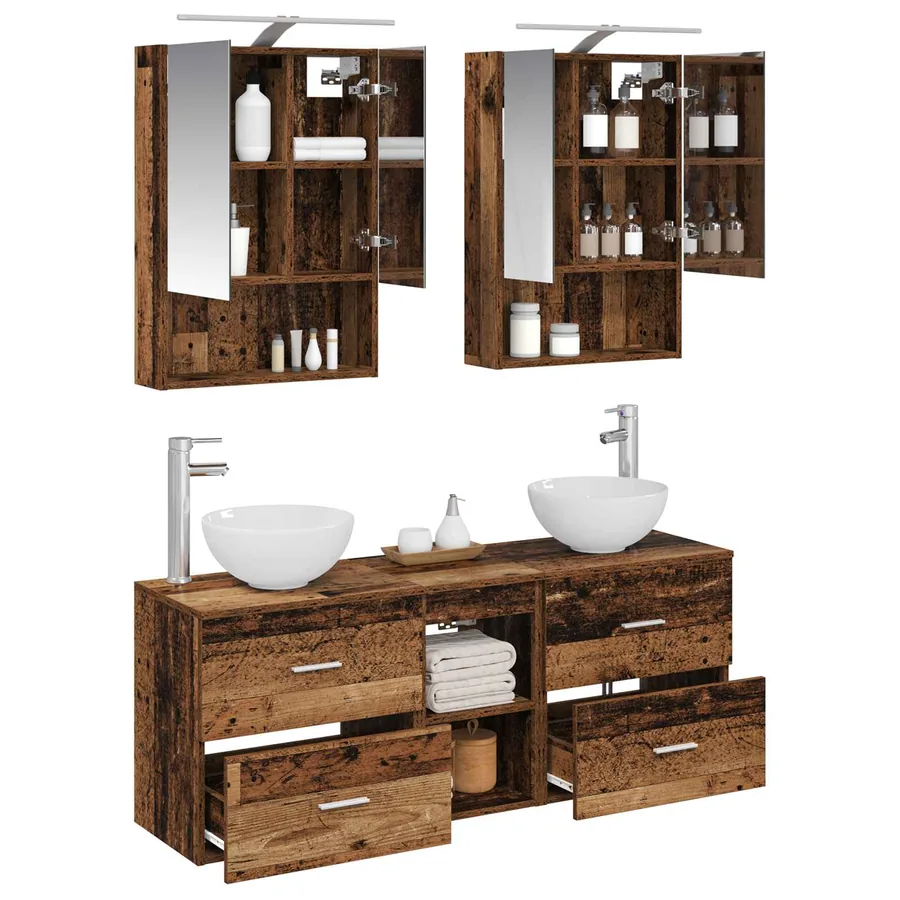 Ensemble d'armoire de salle de bain 5 pcs Bois ancien - 3