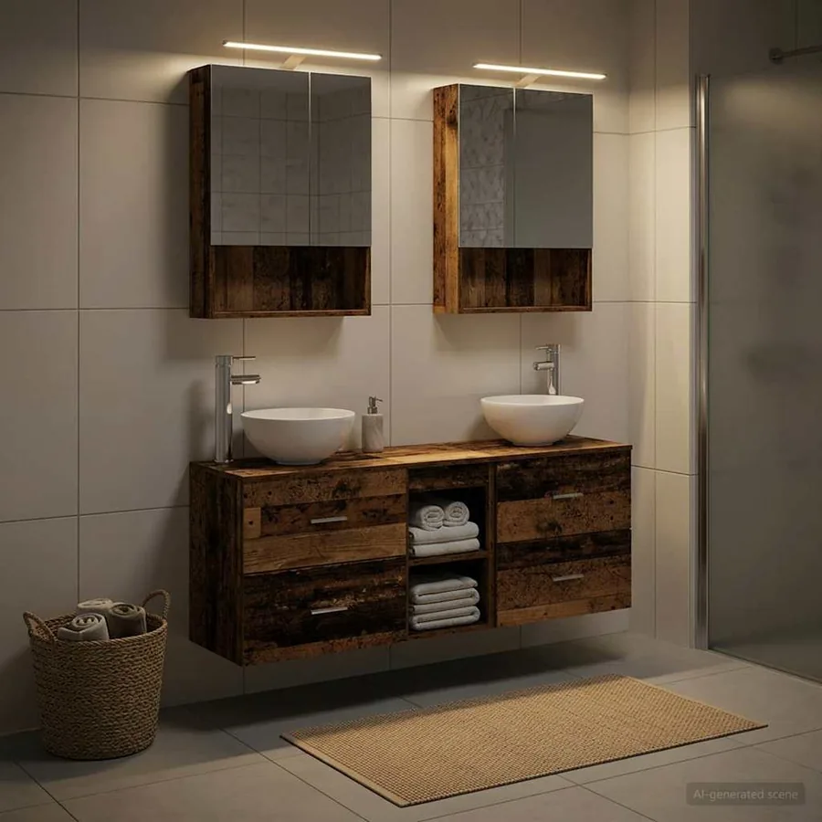 Ensemble d'armoire de salle de bain 5 pcs Bois ancien - 4