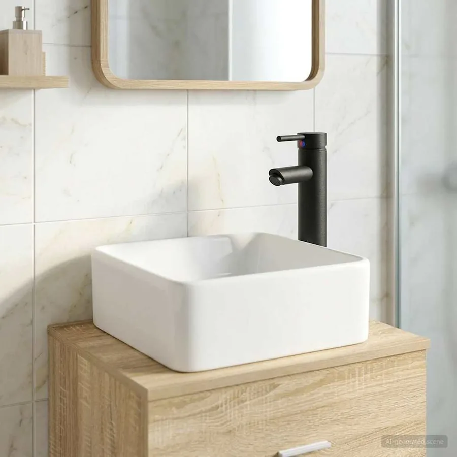 Lavabo de salle de bains Noir Mat 49 x 37 x 14 cm métal