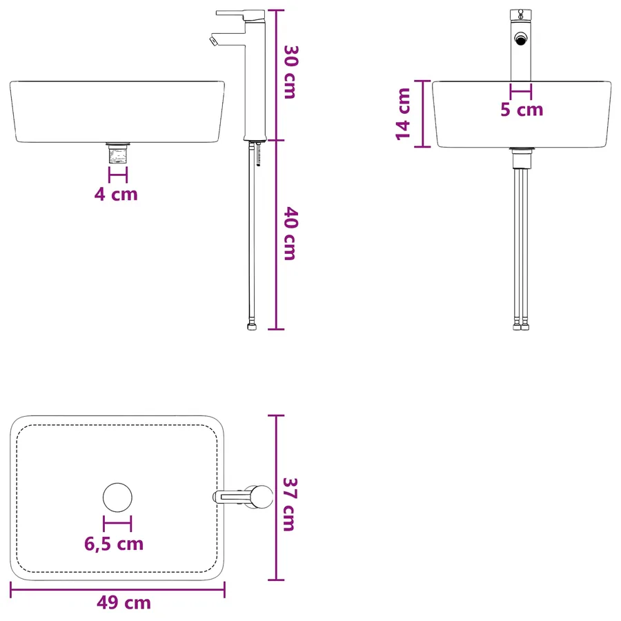Lavabo de salle de bains Noir Mat 49 x 37 x 14 cm métal - 9