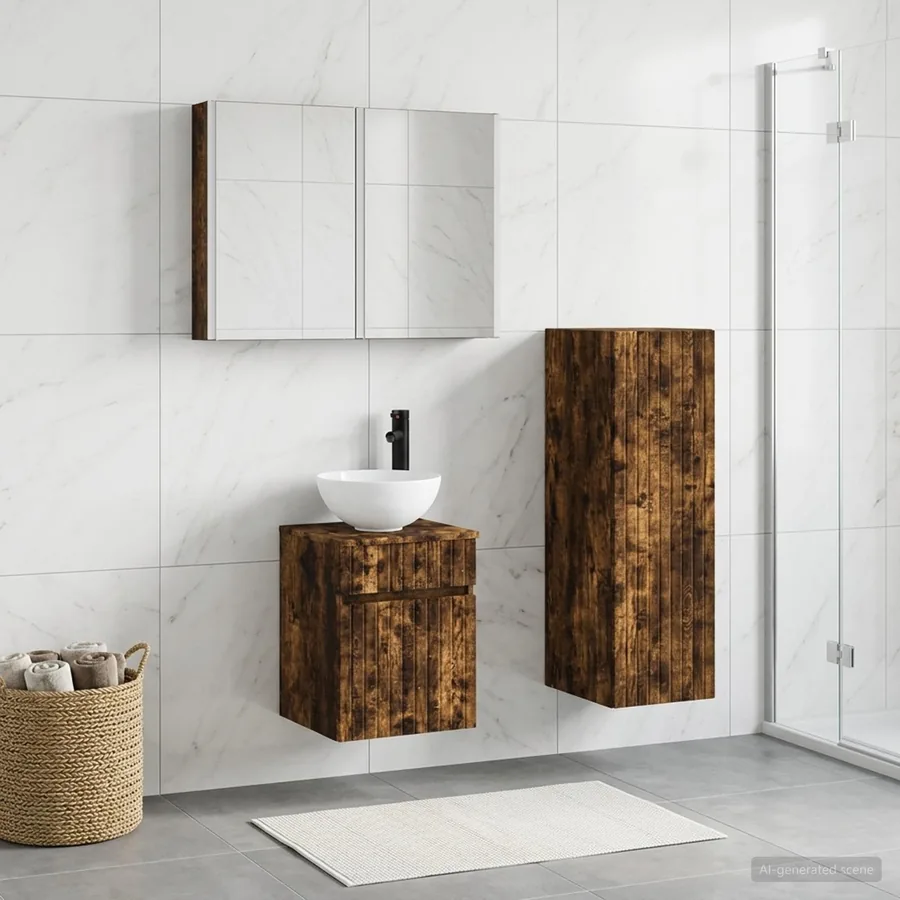 Ensemble de mobilier de salle de bain 4 pcs Chêne fumé