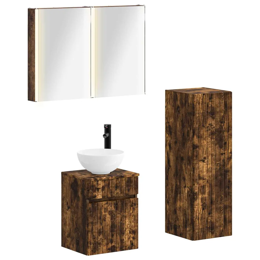 Ensemble de mobilier de salle de bain 4 pcs Chêne fumé - 2