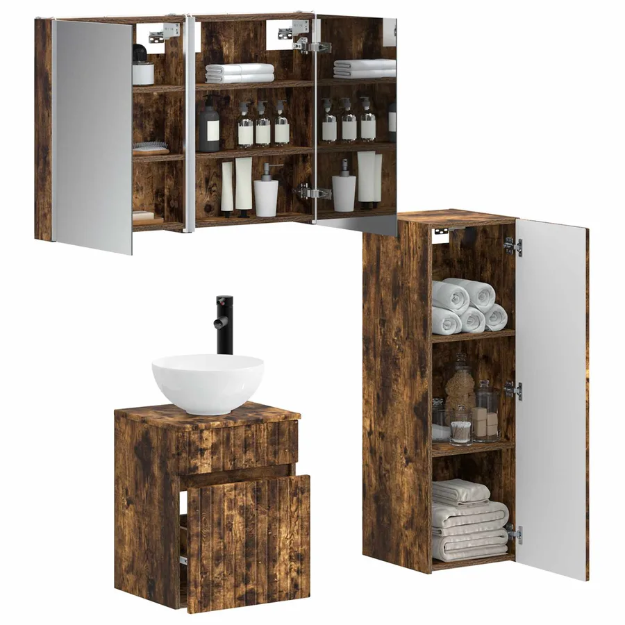 Ensemble de mobilier de salle de bain 4 pcs Chêne fumé - 3