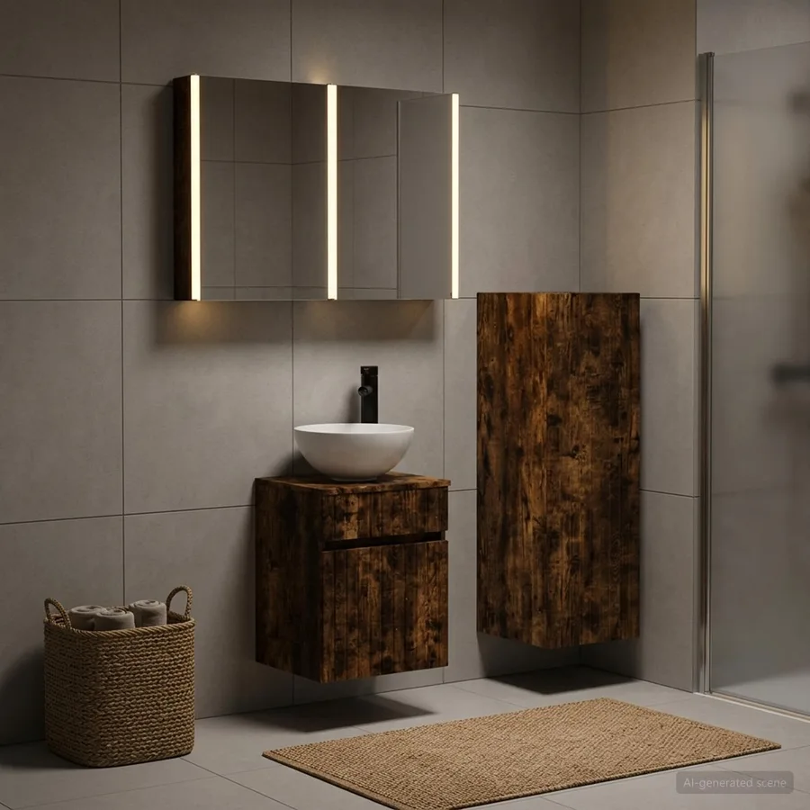Ensemble de mobilier de salle de bain 4 pcs Chêne fumé - 4