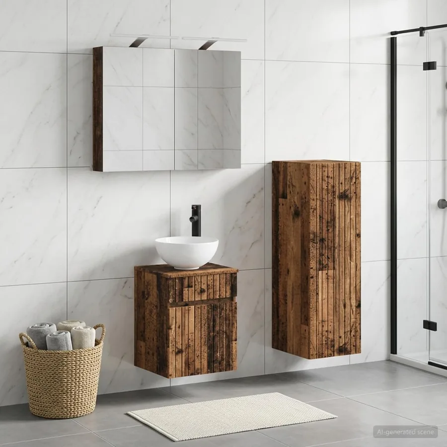 Ensemble de mobilier de salle de bain 4 pcs Bois ancien