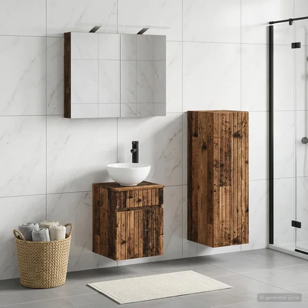 Ensemble de mobilier de salle de bain 4 pcs Bois ancien