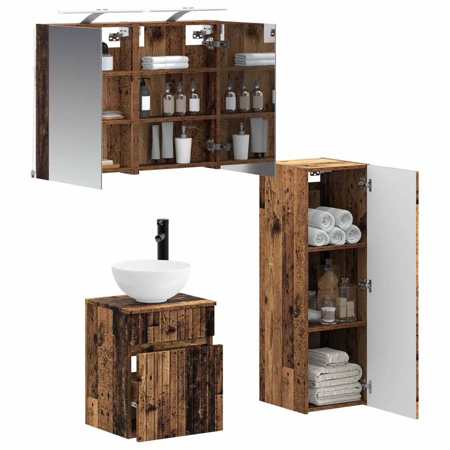 Ensemble de mobilier de salle de bain 4 pcs Bois ancien - 3