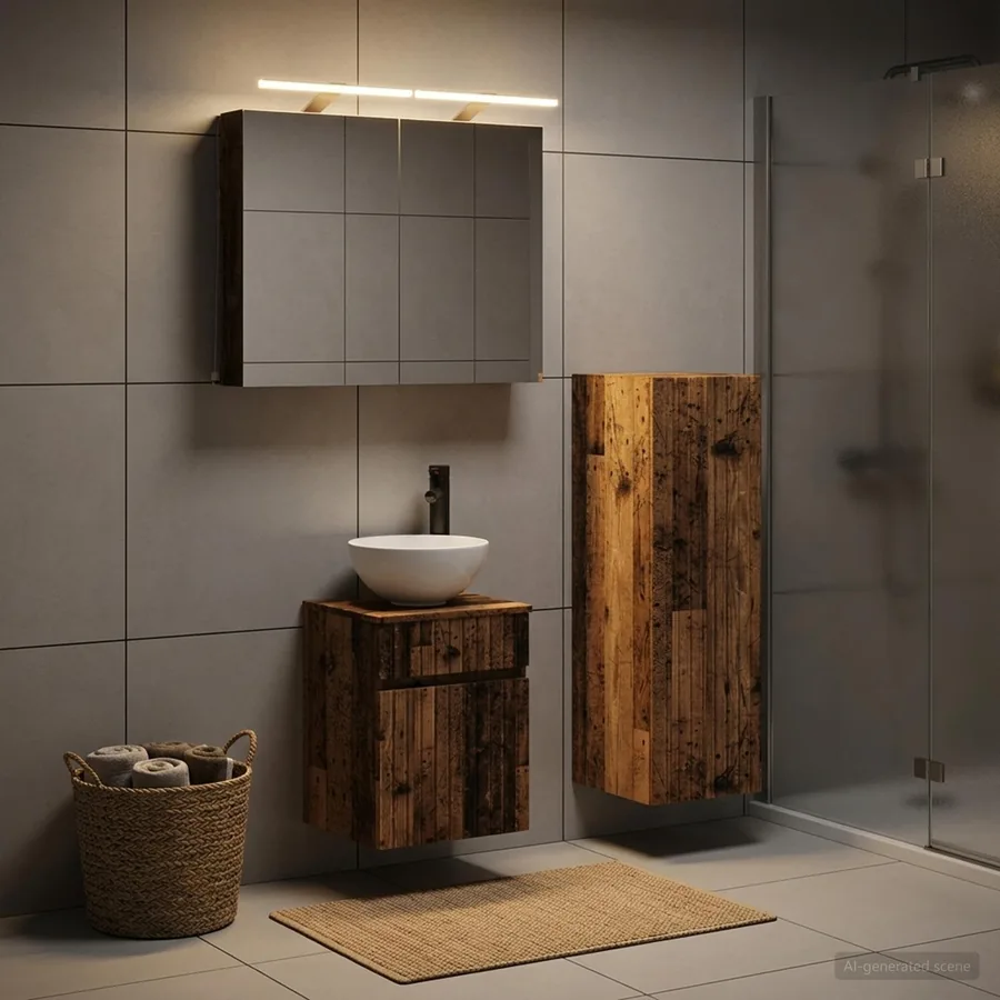 Ensemble de mobilier de salle de bain 4 pcs Bois ancien - 4