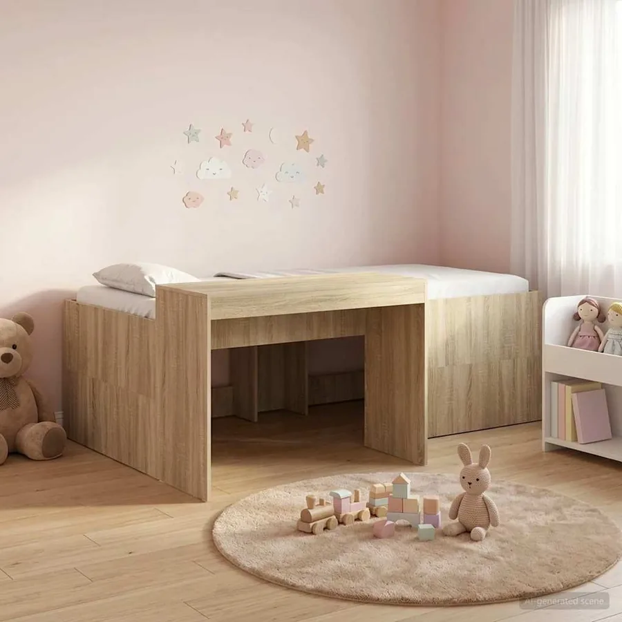 Lit haut pour enfants avec bureau Chêne Sonoma