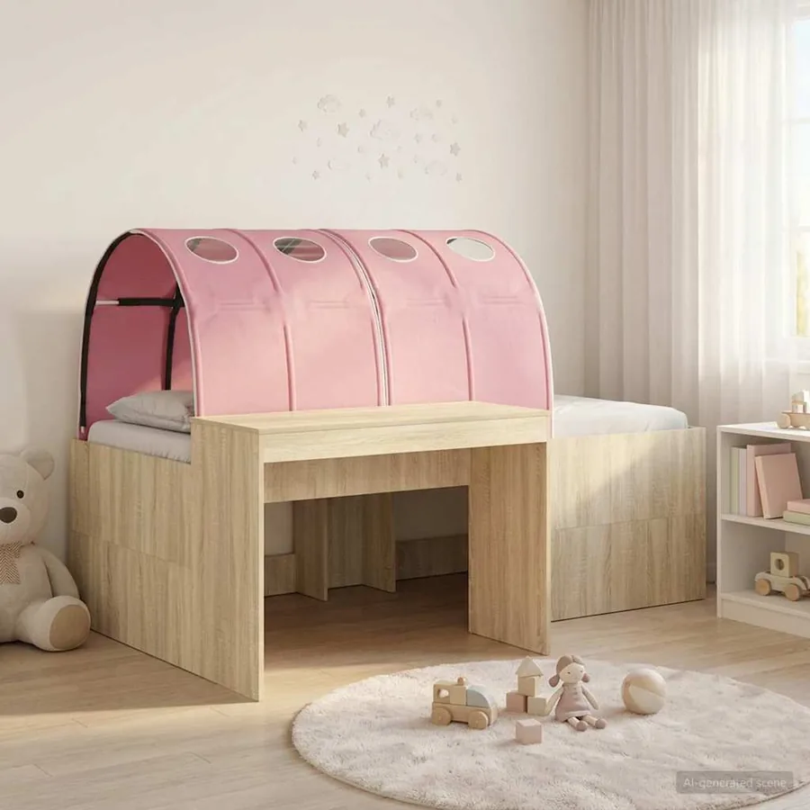 Lit haut pour enfants avec bureau 3 pc Chêne Sonoma et rose