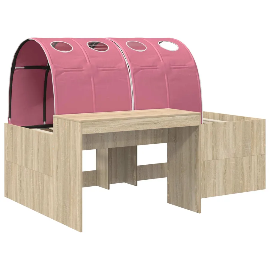 Lit haut pour enfants avec bureau 3 pc Chêne Sonoma et rose - 3