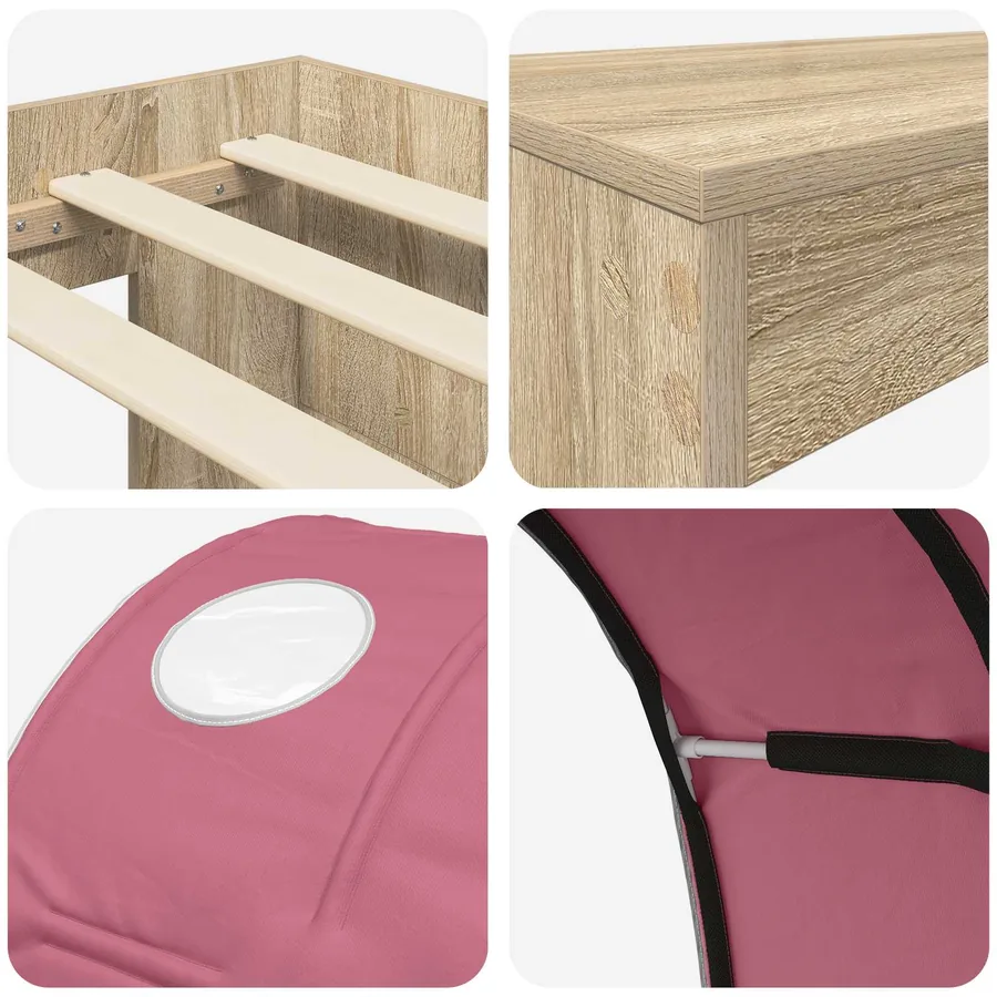 Lit haut pour enfants avec bureau 3 pc Chêne Sonoma et rose - 9