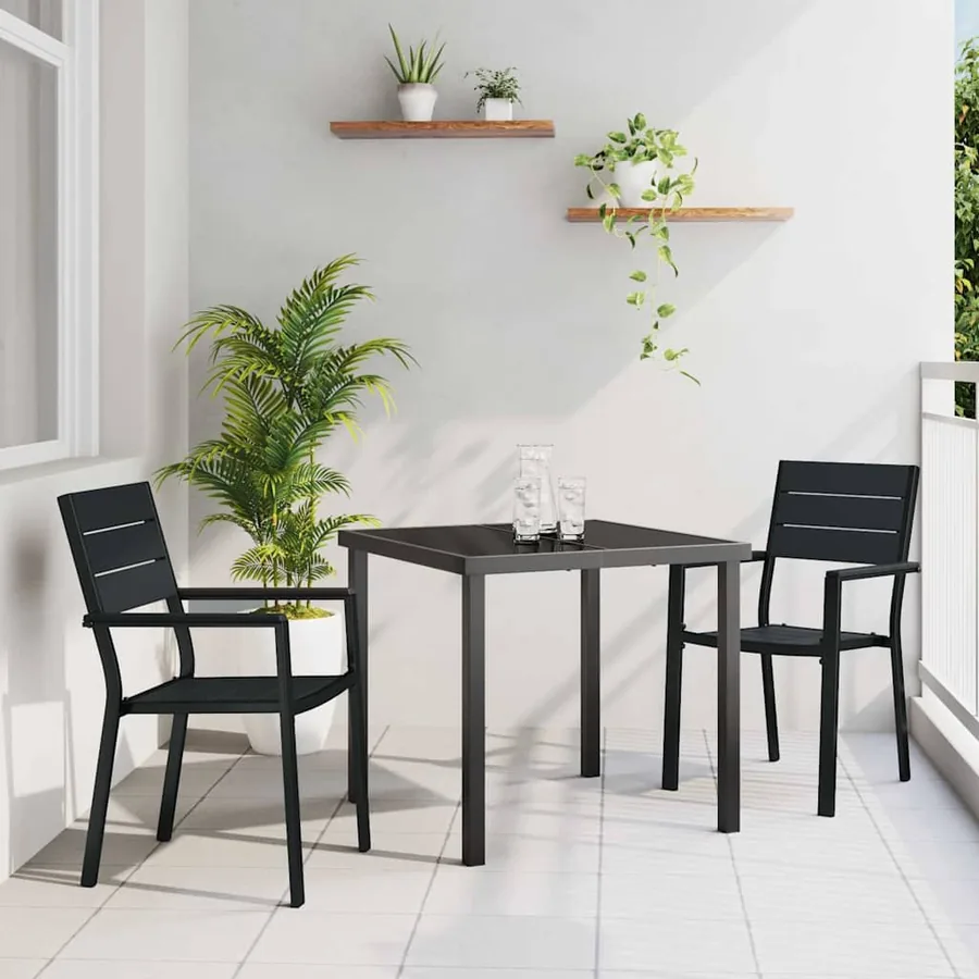Ensemble de salle à manger pour jardin 3 pcs Noir