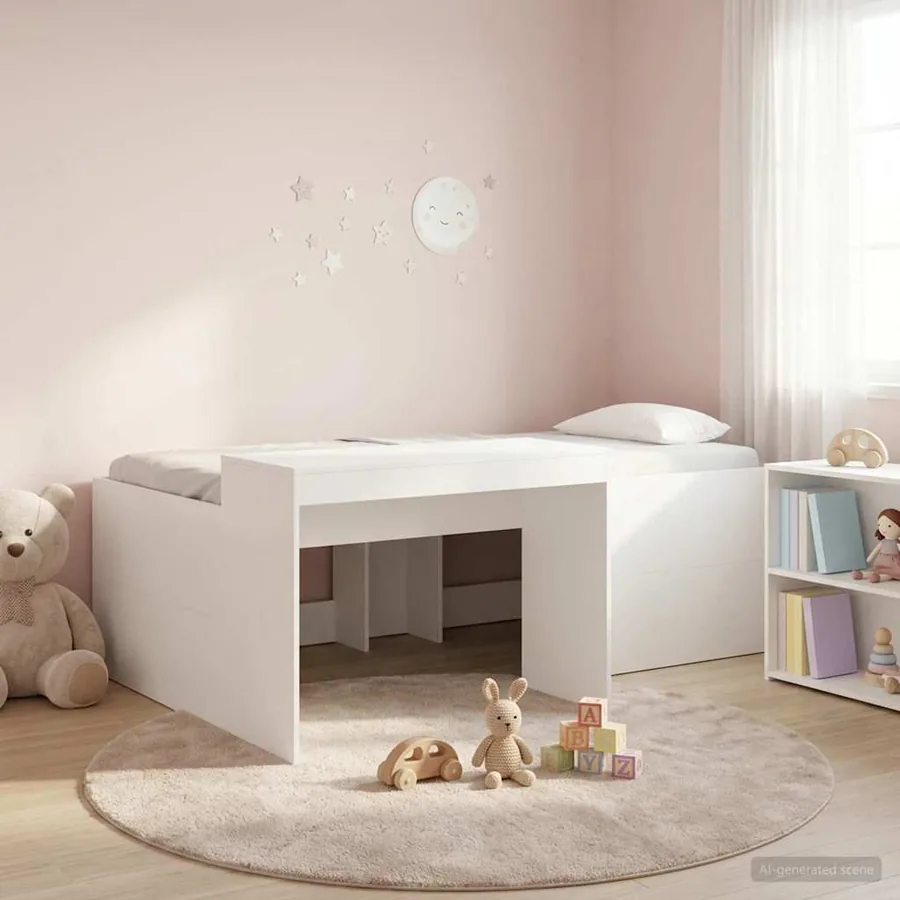 Lit haut pour enfants avec bureau Blanc Bois d'ingénierie