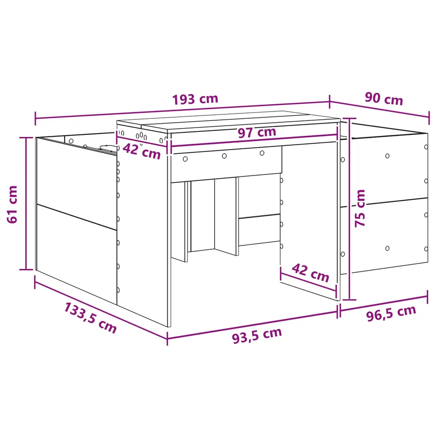 Lit haut pour enfants avec bureau Blanc Bois d'ingénierie - 9