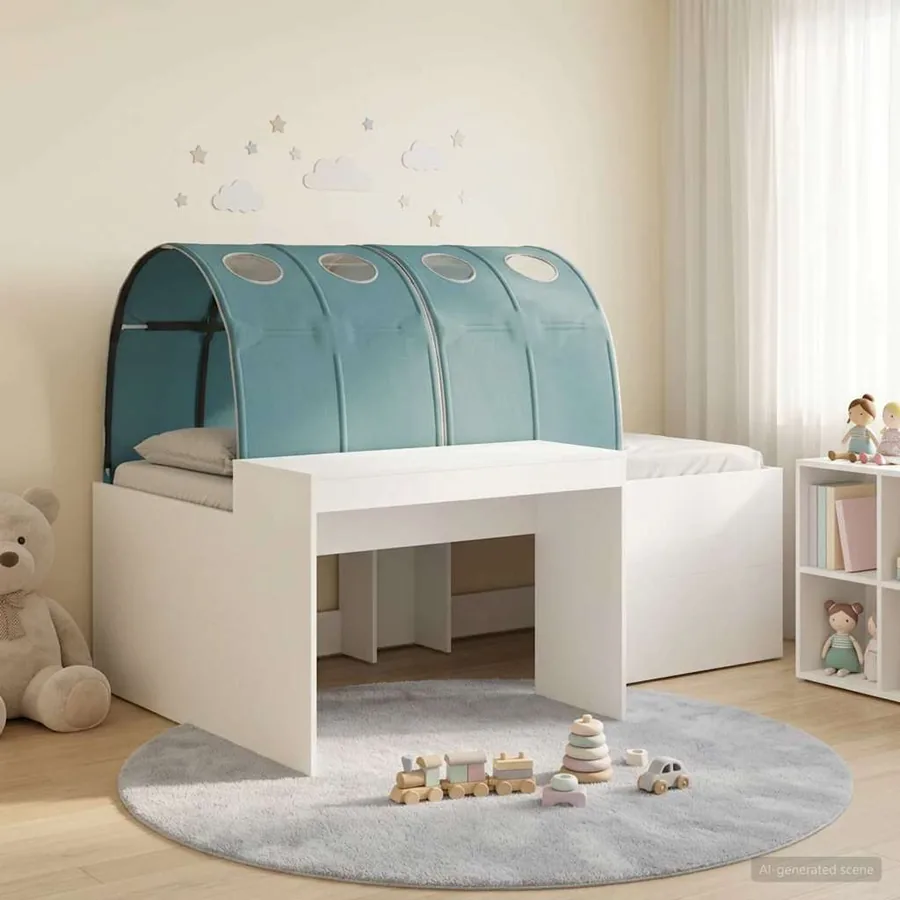 Lit haut pour enfants avec bureau 3 pc Blanc et bleu clair