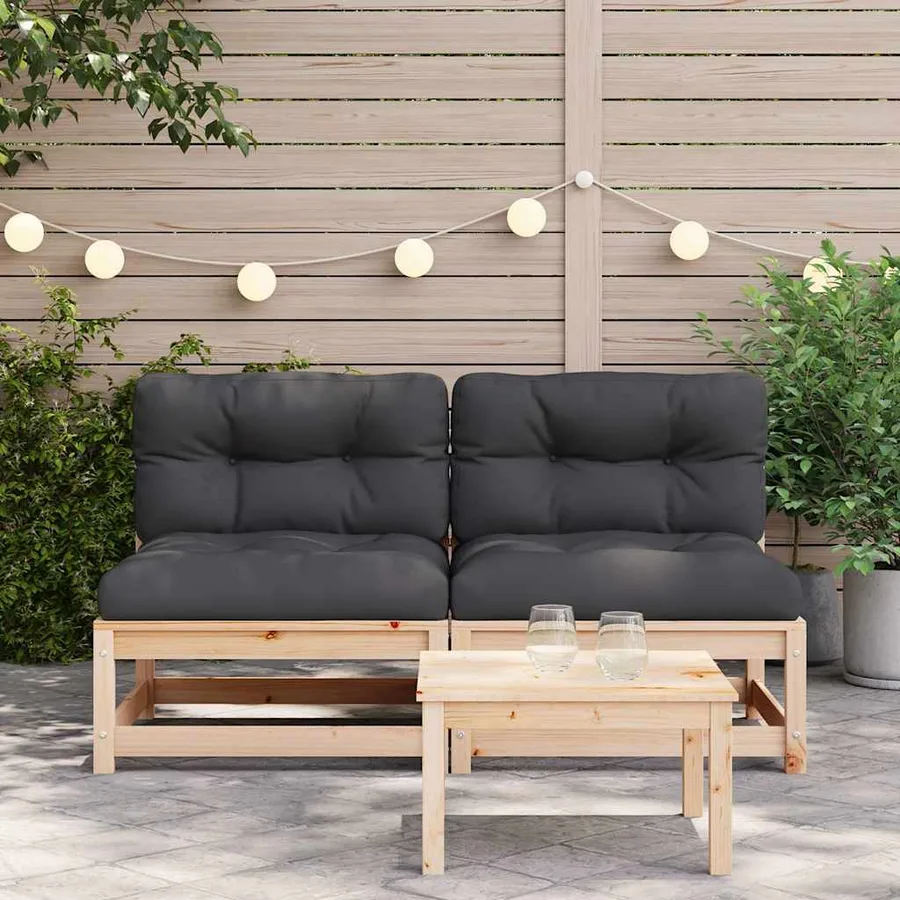 Canapés de jardin sans accoudoirs coussins 2pcs bois massif pin - 3