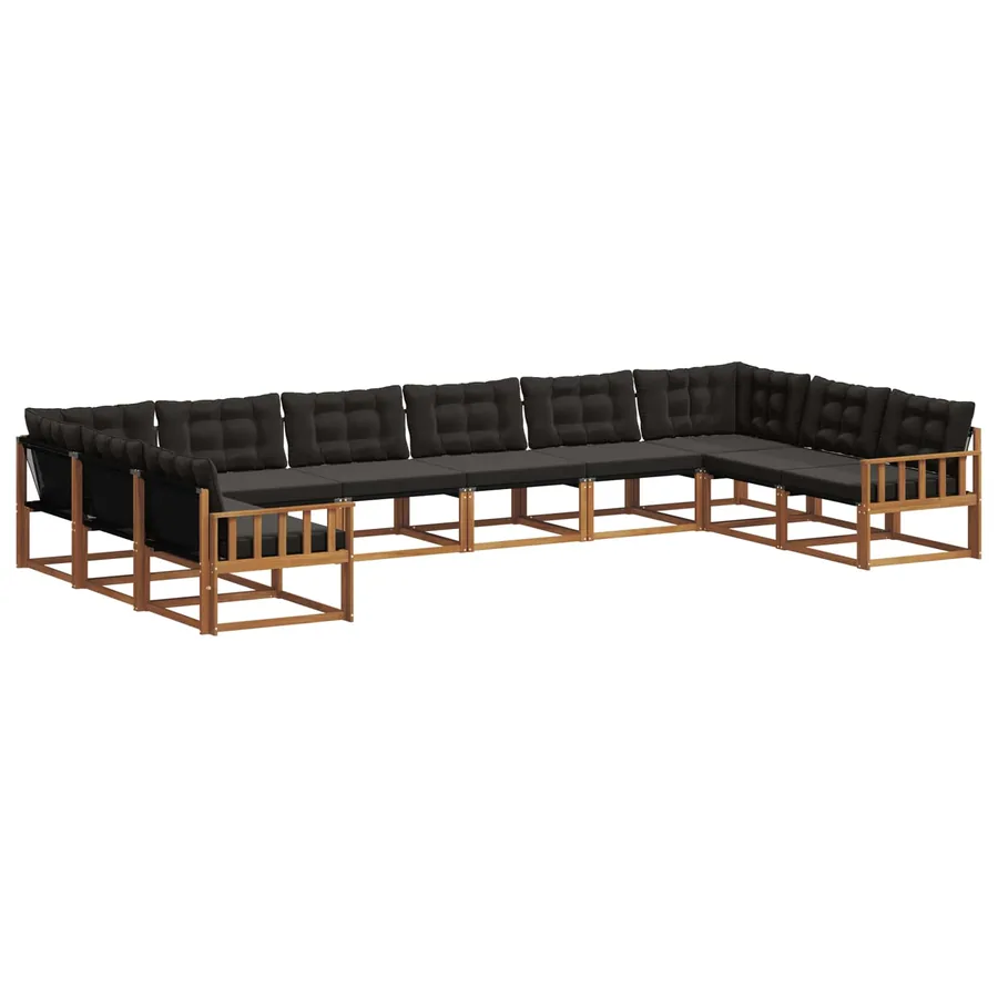 Ensemble de canapés d'extérieur 10 pcs Naturel et Noir - 2
